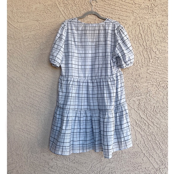 VERO MODA NWT Blue Windowpane Plaid Tiered Checkered Checked Surplice Dress - Picture 6 of 10